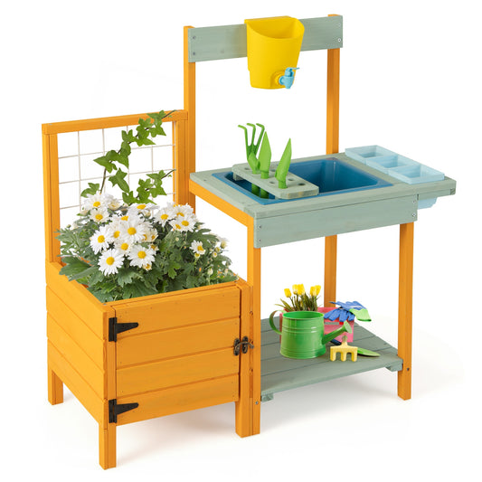 Kids Outdoor Potting Bench with See-Through Window Kids Crystal