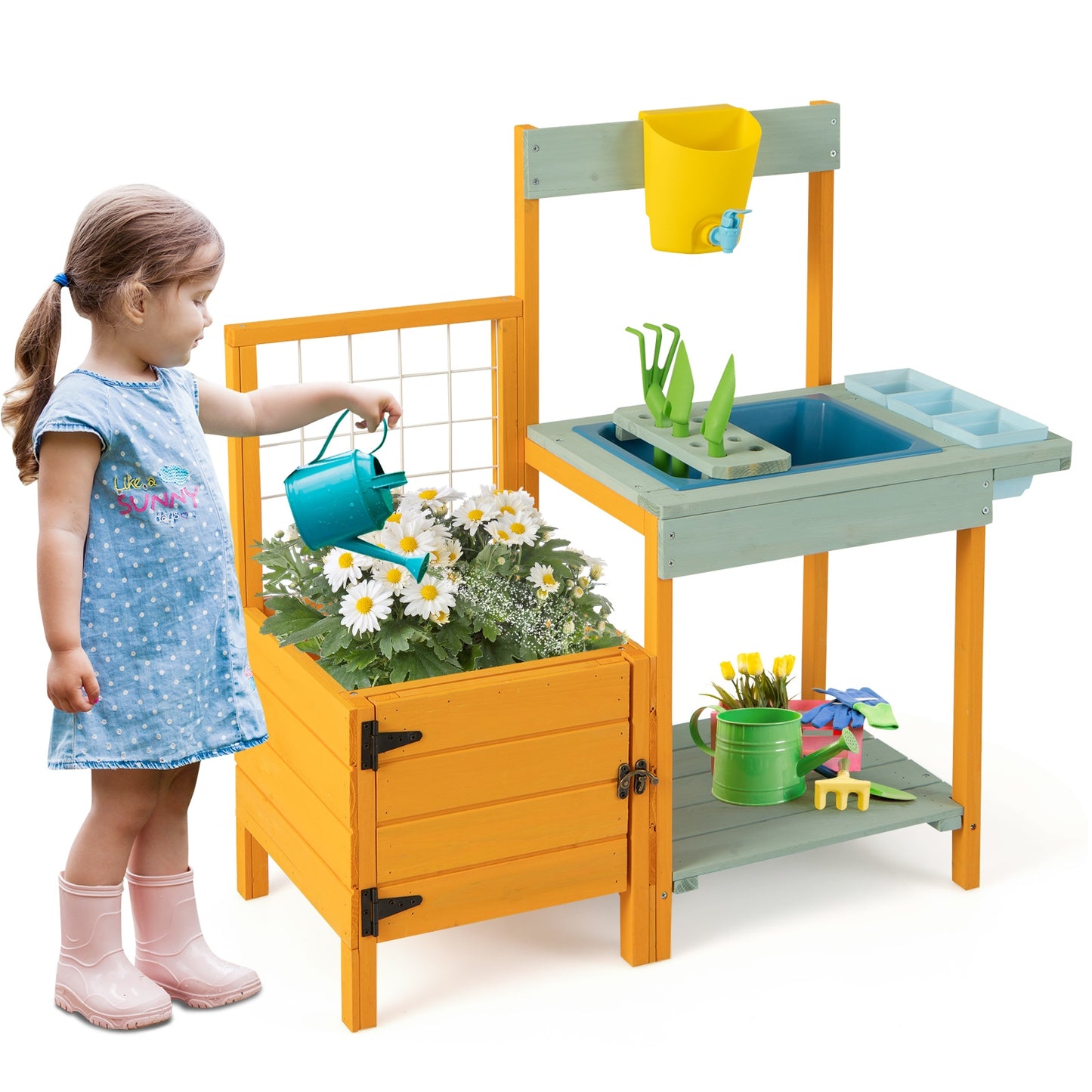 Kids Outdoor Potting Bench with See-Through Window Kids Crystal