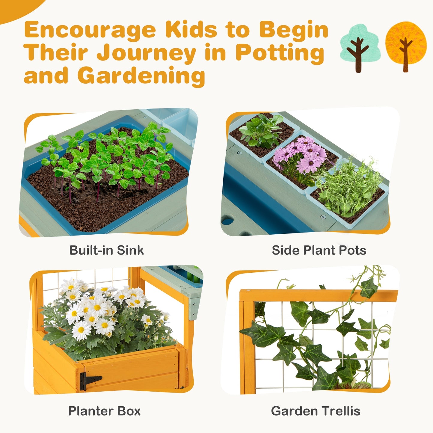 Kids Outdoor Potting Bench with See-Through Window Kids Crystal