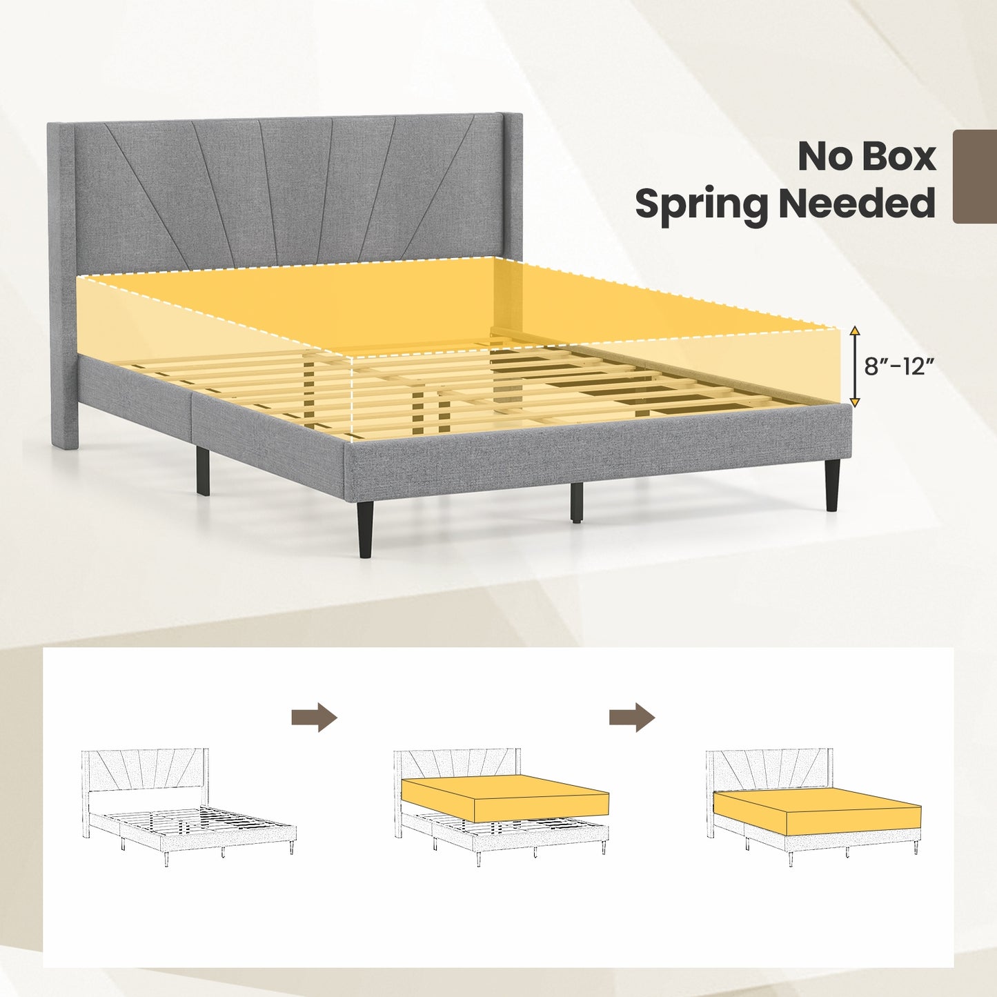 Twin/Queen Bed Frame with Linen Upholstered Wingback Headboard-Queen Size Kids Crystal