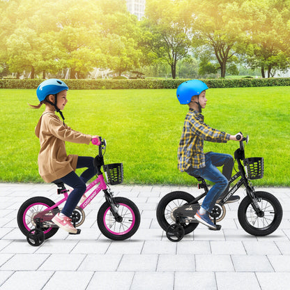 16 Inch Kids Bike with Basket and Training Wheels for Children Aged 4-7 Years Old