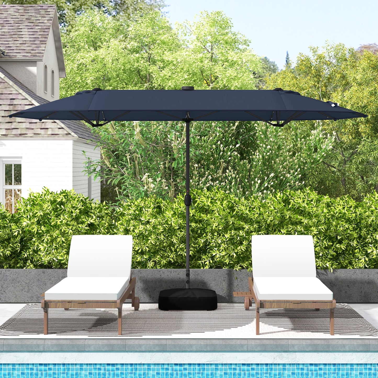 13FT Double-sided Patio Umbrella with Solar Lights for Garden Pool Backyard-Navy Kids Crystal