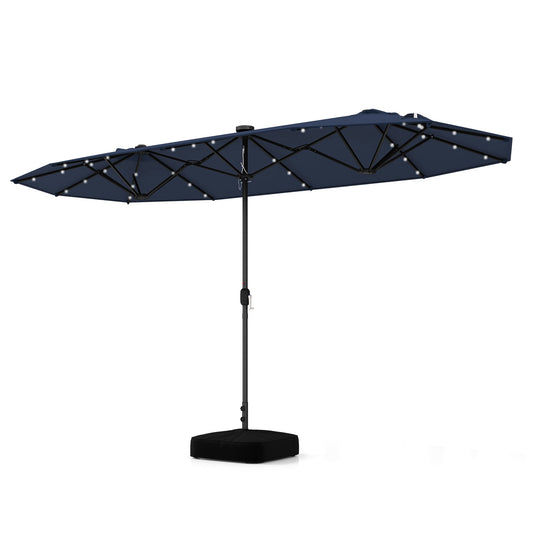 13FT Double-sided Patio Umbrella with Solar Lights for Garden Pool Backyard-Navy Kids Crystal