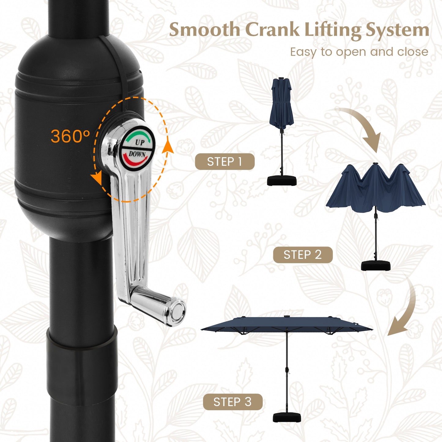 13FT Double-sided Patio Umbrella with Solar Lights for Garden Pool Backyard-Navy Kids Crystal