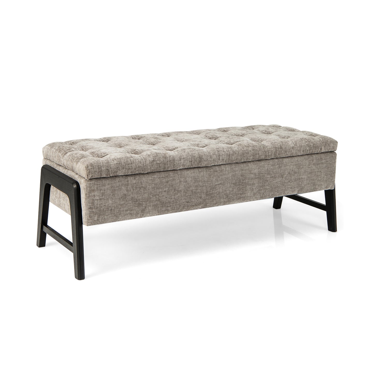Modern Chenille Storage Bench with Solid Rubber Wood Legs-Gray Kids Crystal
