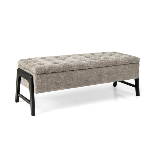 Modern Chenille Storage Bench with Solid Rubber Wood Legs-Gray Kids Crystal