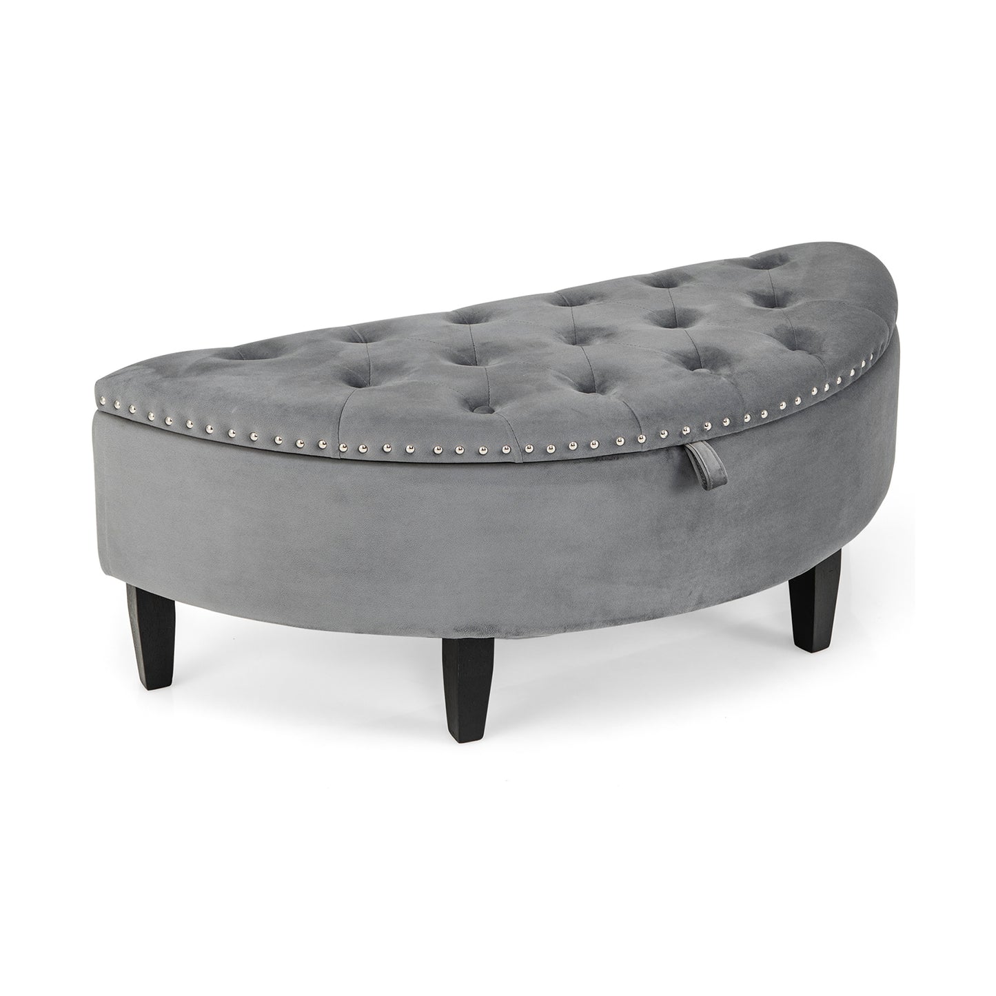 Half Moon Storage Bench with Rubber Wood Legs-Gray Kids Crystal