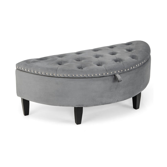 Half Moon Storage Bench with Rubber Wood Legs-Gray Kids Crystal