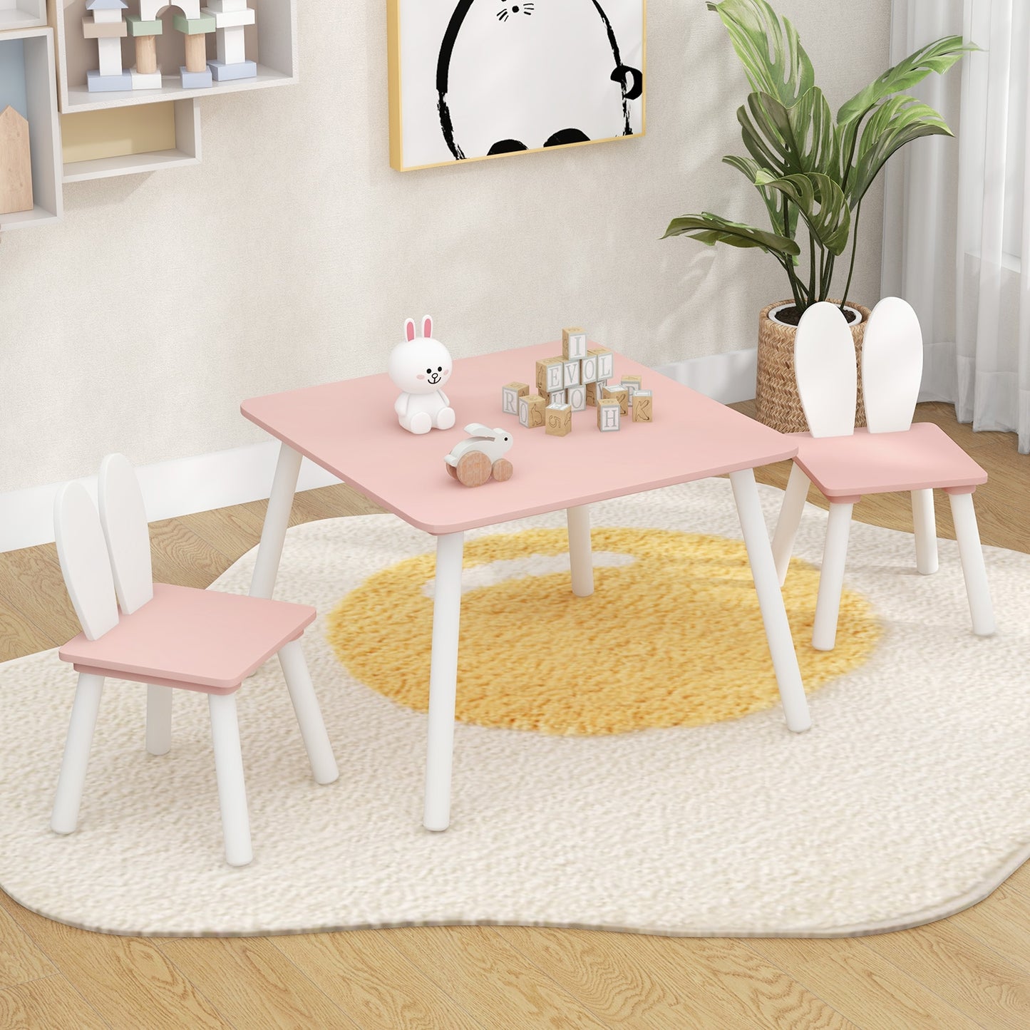 3 Pieces Kids Table and Chairs Set for Arts Crafts Snack Time-Pink Kids Crystal