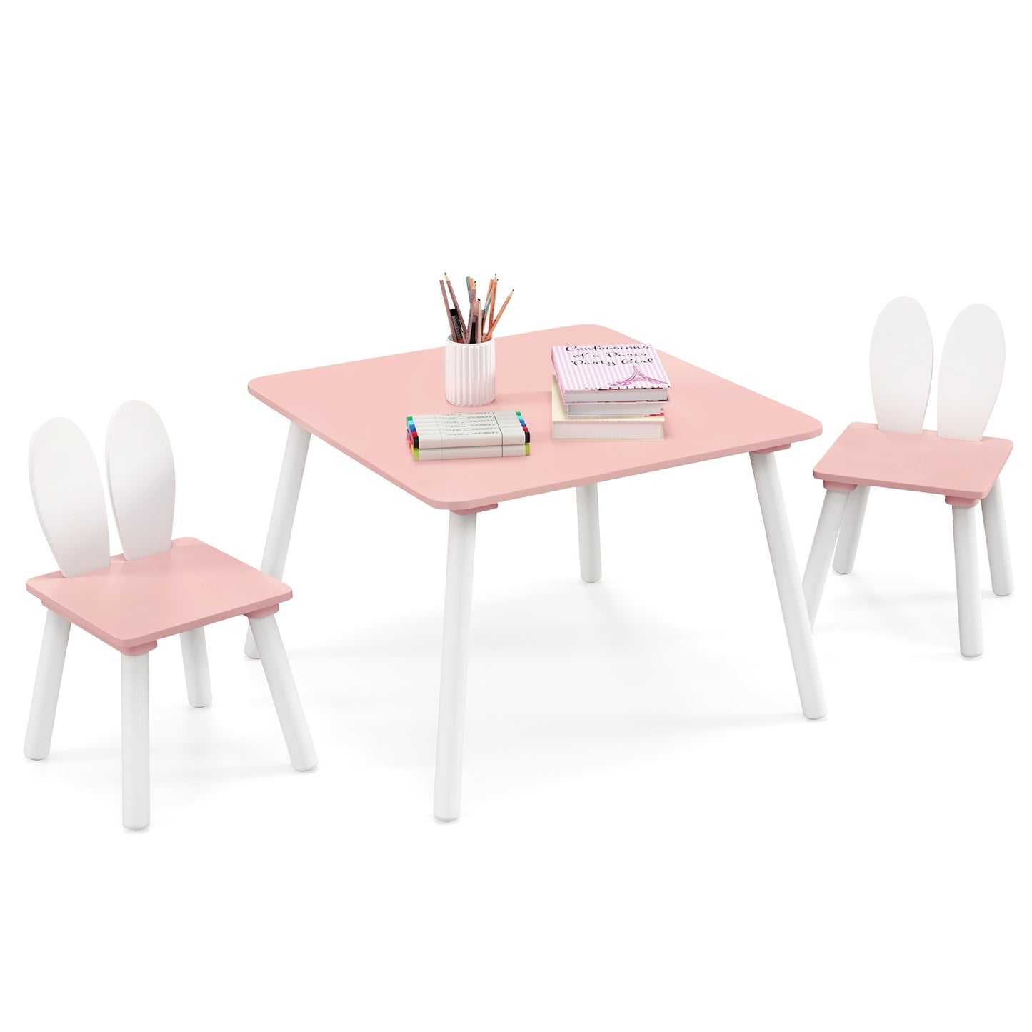 3 Pieces Kids Table and Chairs Set for Arts Crafts Snack Time-Pink Kids Crystal