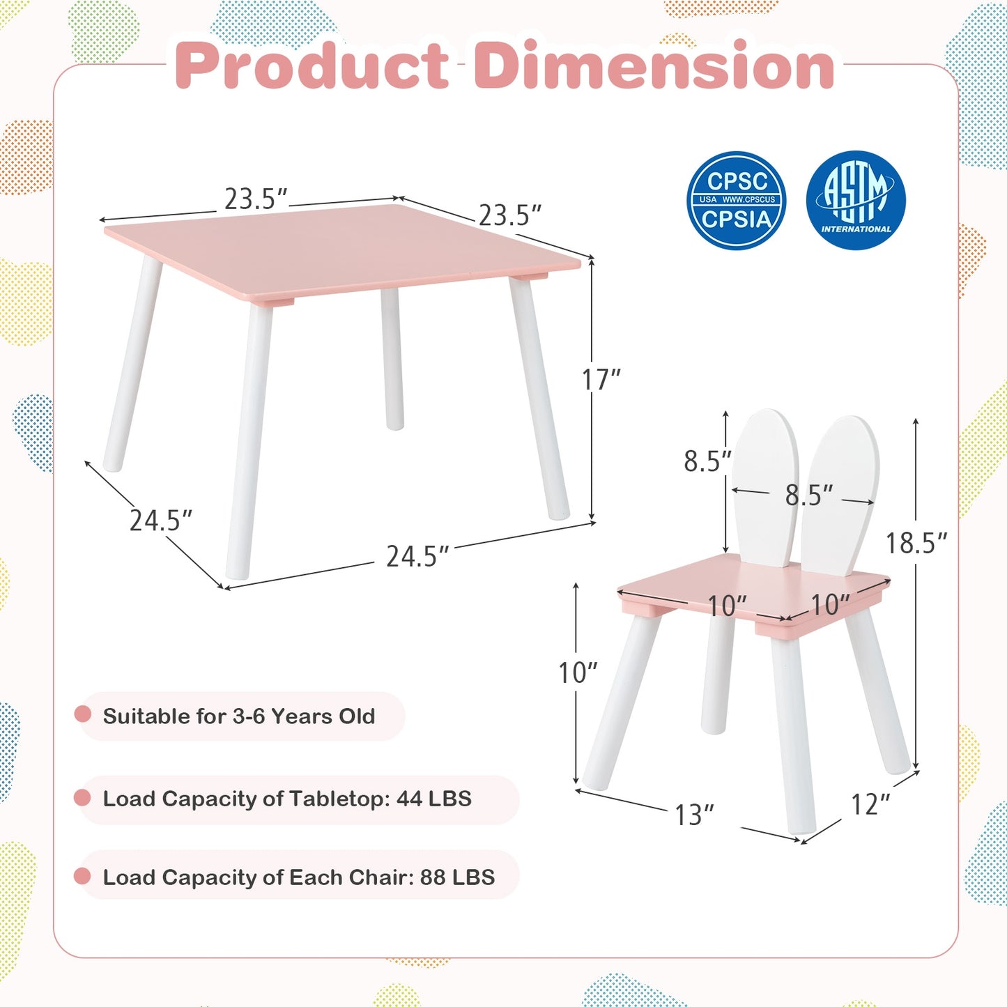 3 Pieces Kids Table and Chairs Set for Arts Crafts Snack Time-Pink Kids Crystal