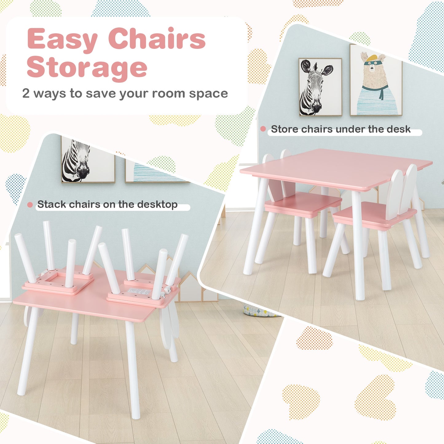 3 Pieces Kids Table and Chairs Set for Arts Crafts Snack Time-Pink Kids Crystal