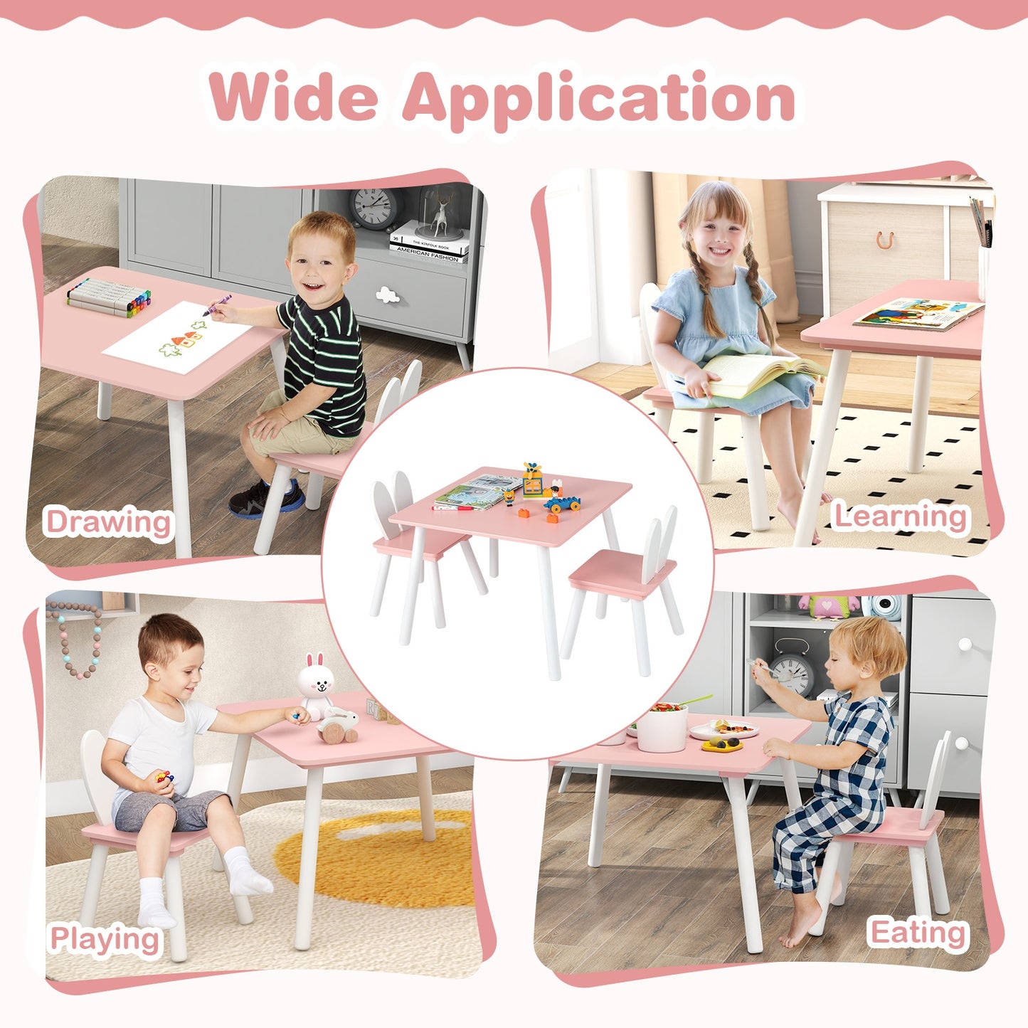 3 Pieces Kids Table and Chairs Set for Arts Crafts Snack Time-Pink Kids Crystal
