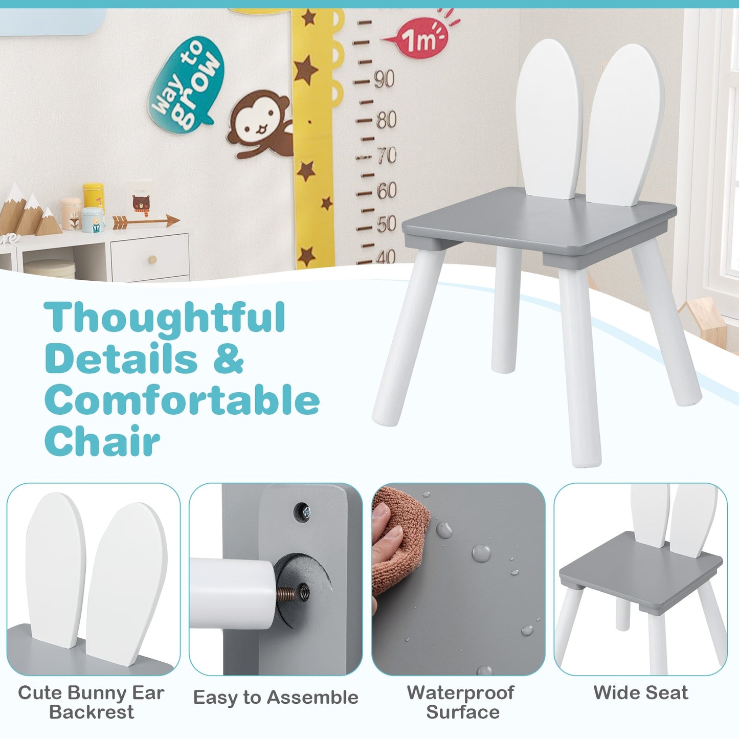 3 Pieces Kids Table and Chairs Set for Arts Crafts Snack Time-Gray Kids Crystal