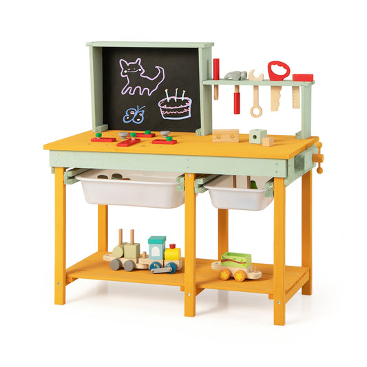 Kids Wooden Toy Workbench with Storage Space and Blackboard Kids Crystal