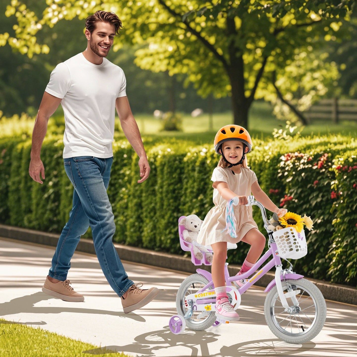 14 Inch Girls Bike Kids Bicycle with Doll Seat and Streamers for Children 3-5 Years Old Kids Crystal