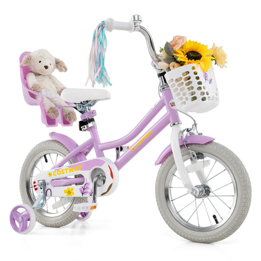 14 Inch Girls Bike Kids Bicycle with Doll Seat and Streamers for Children 3-5 Years Old Kids Crystal