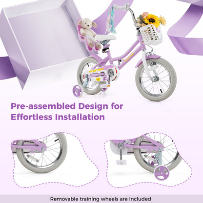 14 Inch Girls Bike Kids Bicycle with Doll Seat and Streamers for Children 3-5 Years Old
