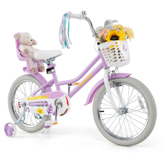18 Inch Girls Bike Kids Bicycle with Doll Seat and Streamers for Children 4-8 Years Old Kids Crystal