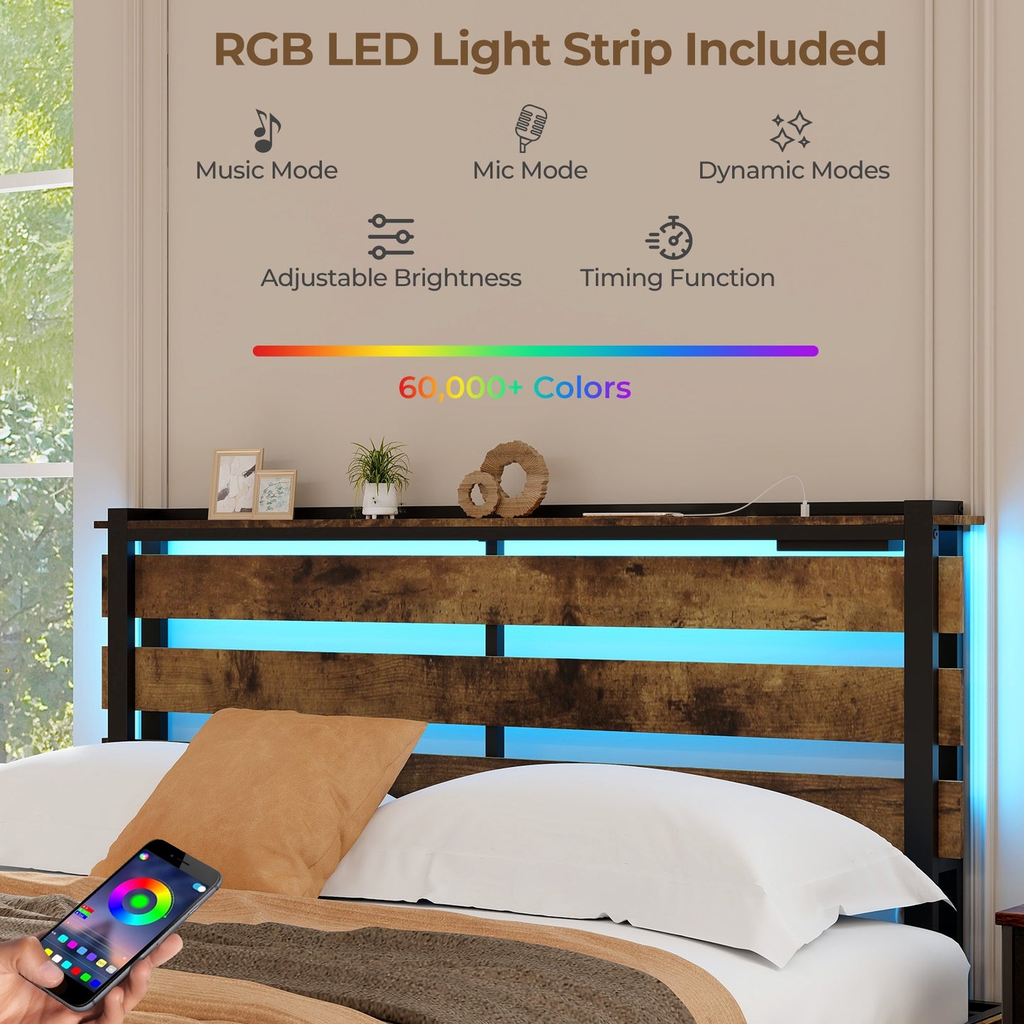 Full/Queen/Twin Size Bed Frame with Drawers LED Lights and USB Ports-Queen Size Kids Crystal
