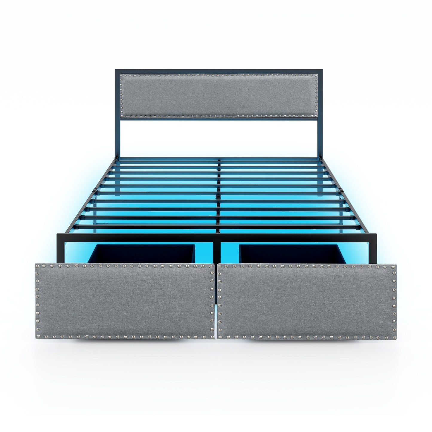 Full/Queen/Twin Size Bed Frame with LED Lights Drawer and Metal Slats-Queen Size Kids Crystal