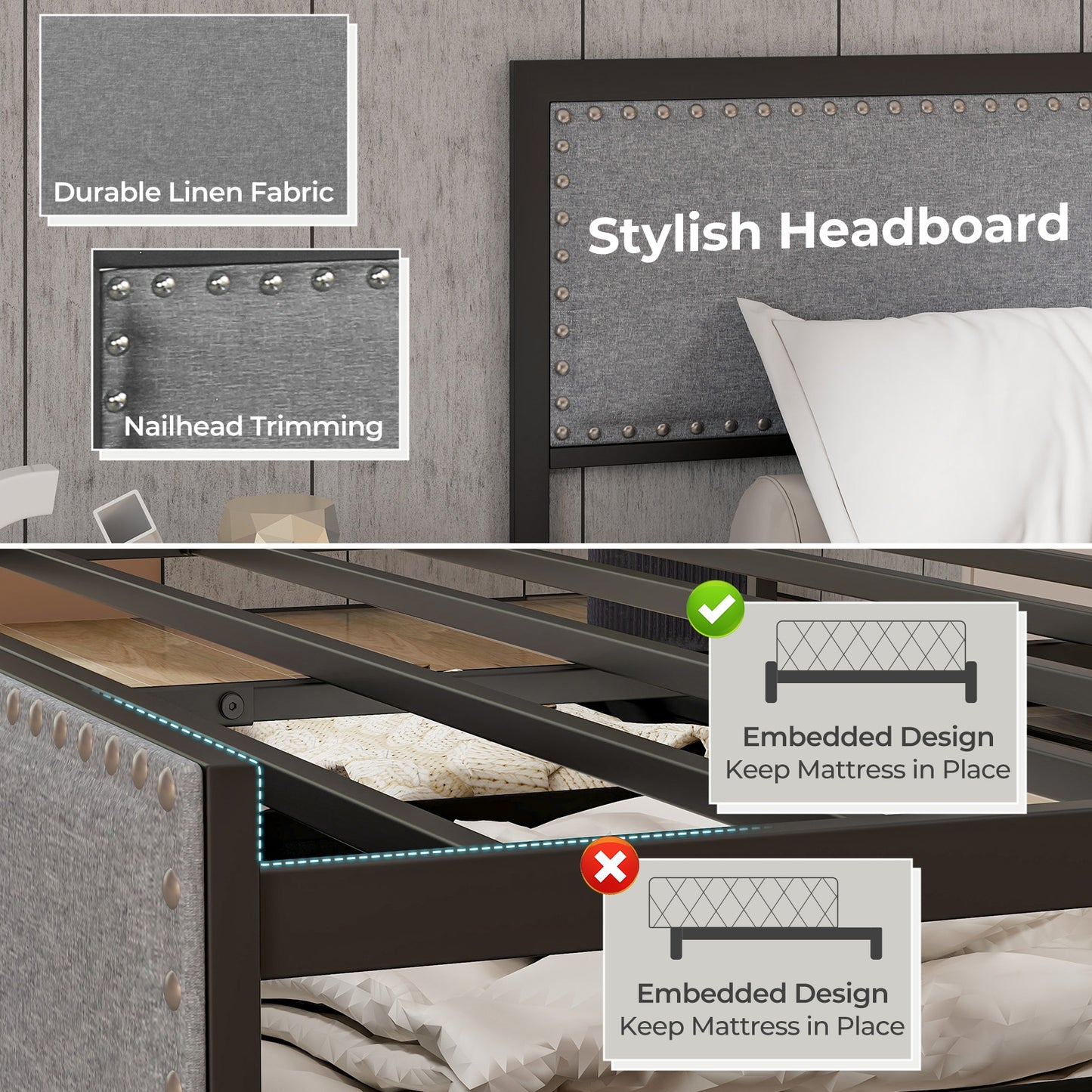 Full/Queen/Twin Size Bed Frame with LED Lights Drawer and Metal Slats-Queen Size Kids Crystal