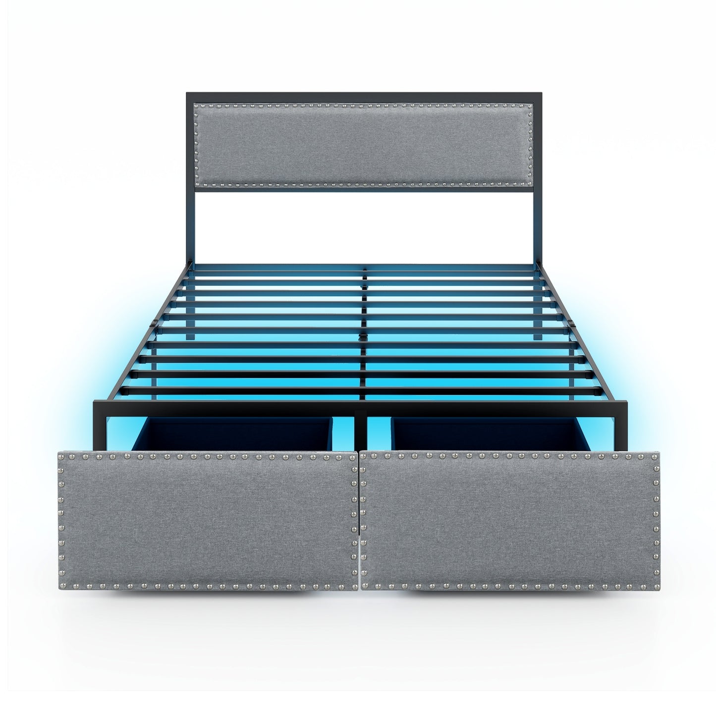 Full/Queen/Twin Size Bed Frame with LED Lights Drawer and Metal Slats-Full Size Kids Crystal