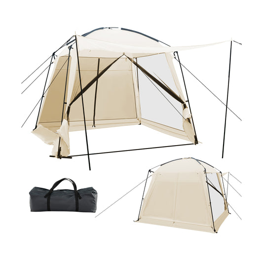 10 x 10 Feet Screened Canopy Tent w/ Vestibule and Zippered Door-Beige Kids Crystal