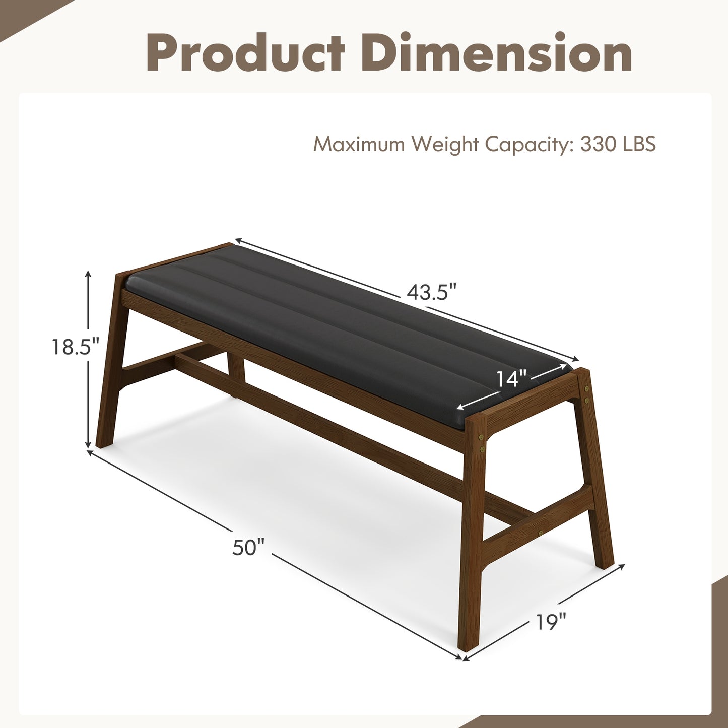 50 Inch Long Solid Wood Dining Bench Upholstered Table Bench with Faux Leather Padded Seat-Walnut Kids Crystal