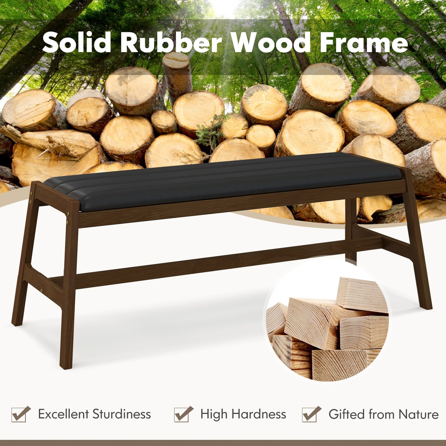 50 Inch Long Solid Wood Dining Bench Upholstered Table Bench with Faux Leather Padded Seat-Walnut Kids Crystal