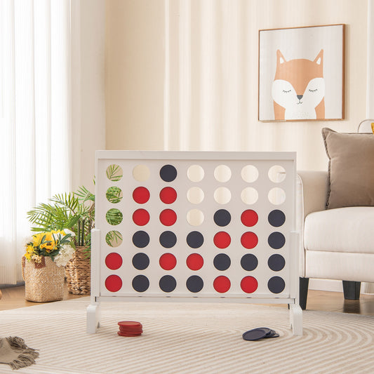Wooden4-in-a-row Game Set with 42 PCS Chips and 600D Oxford Fabric Carrying Bag-White