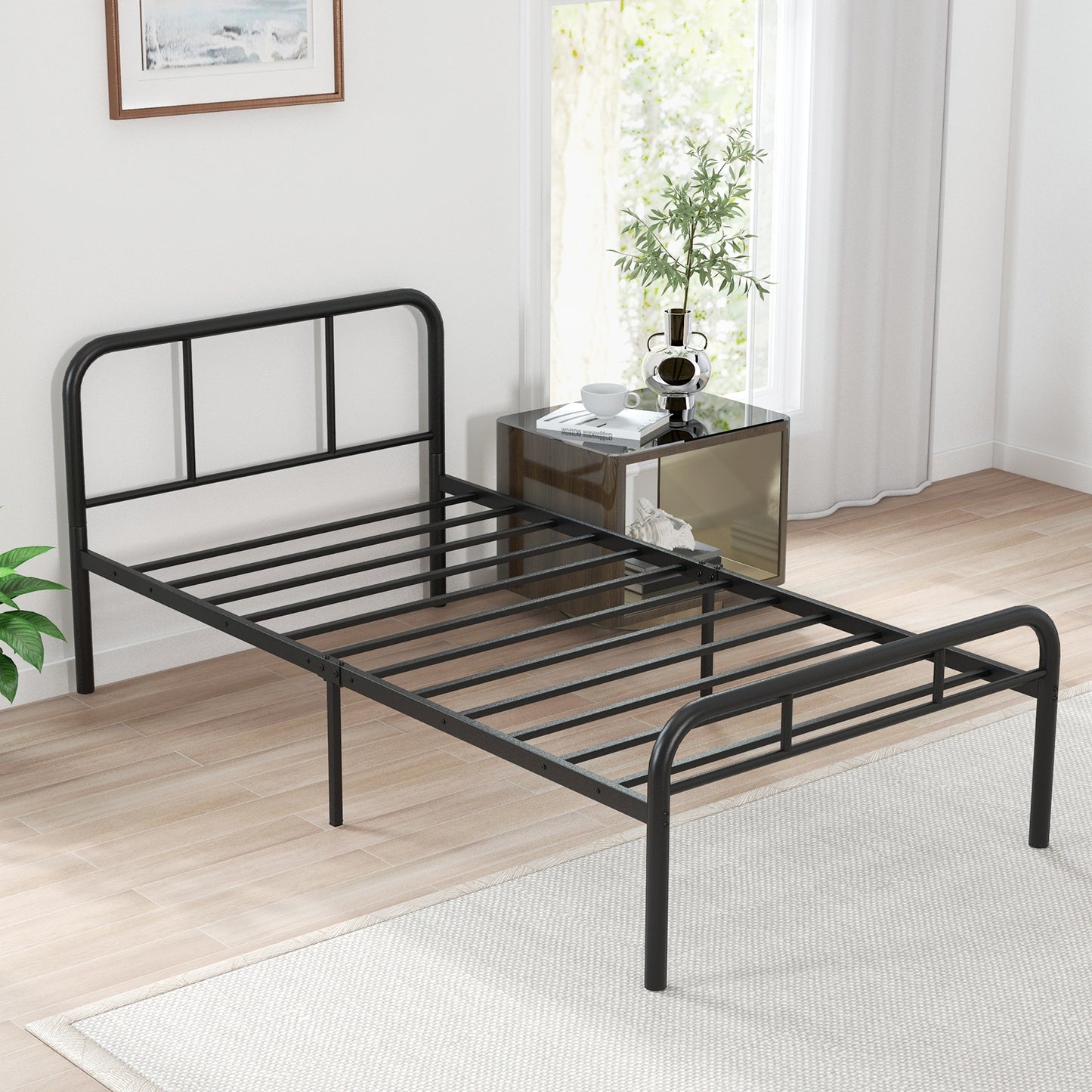 Modern Metal Platform Bed with Headboard and Footboard-Black Kids Crystal