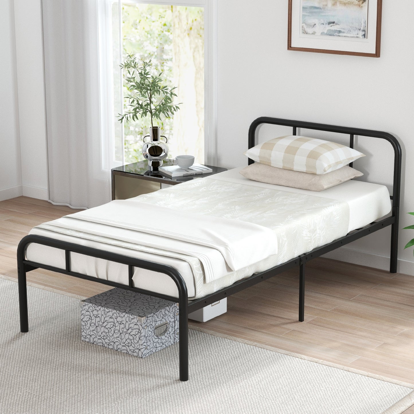 Modern Metal Platform Bed with Headboard and Footboard-Black Kids Crystal