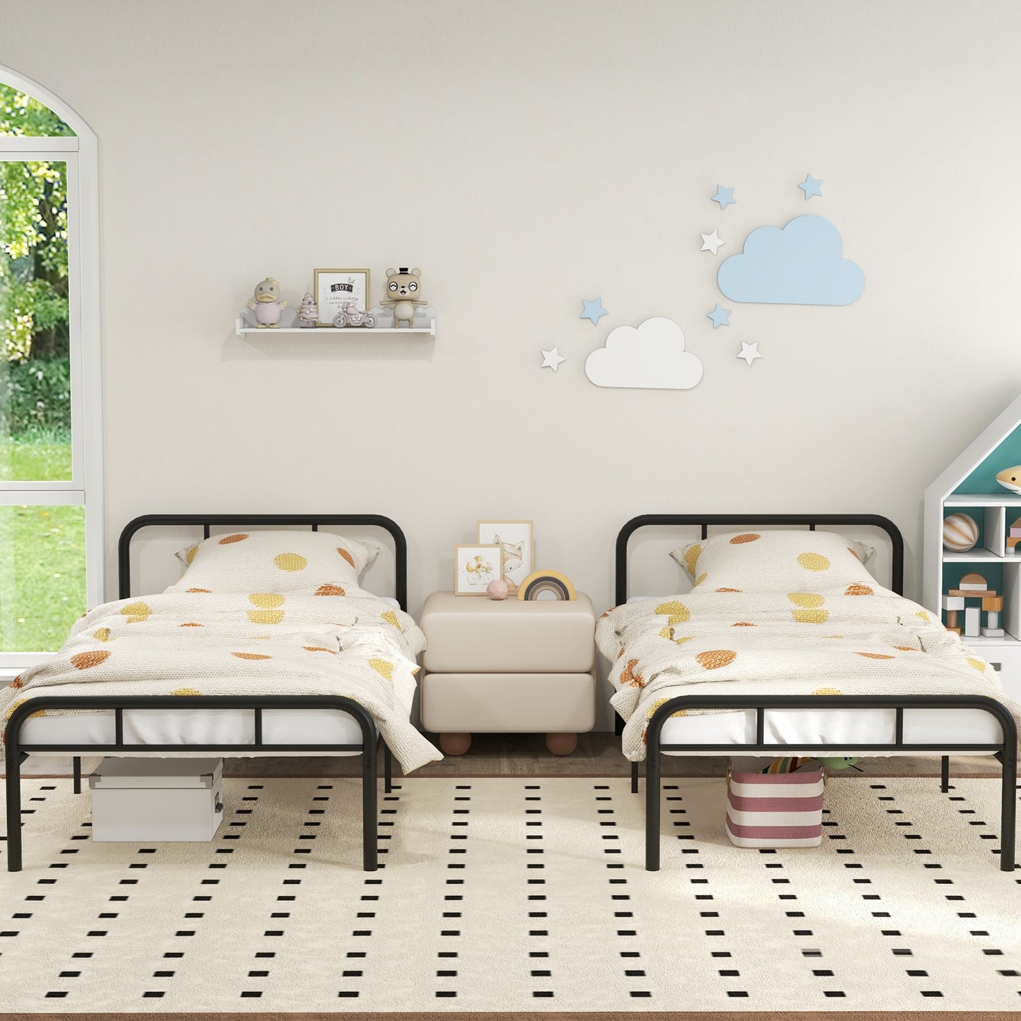 Modern Metal Platform Bed with Headboard and Footboard-Black Kids Crystal