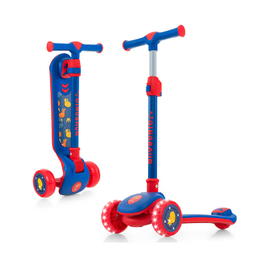 Folding Kids Scooter with Extra Wide Deck and LED Lighted PU Wheels-Blue Kids Crystal