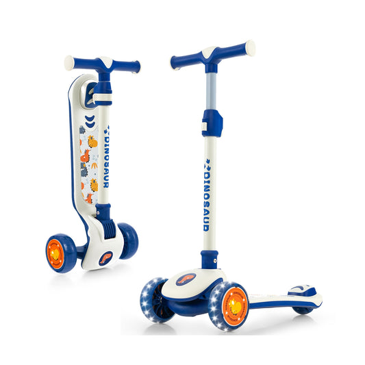 Folding Kids Scooter with Extra Wide Deck and LED Lighted PU Wheels-White Kids Crystal