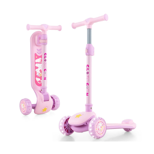 Folding Kids Scooter with Extra Wide Deck and LED Lighted PU Wheels-Purple Kids Crystal