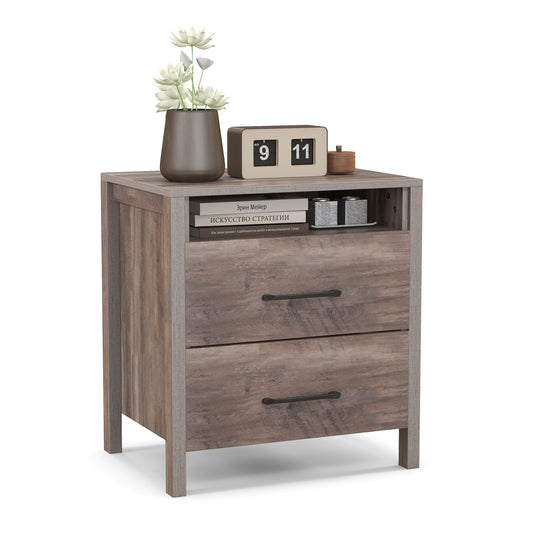 Nightstand with 2 Drawers Farmhouse Bed Side Table with Open Storage Shelf-Grey Kids Crystal