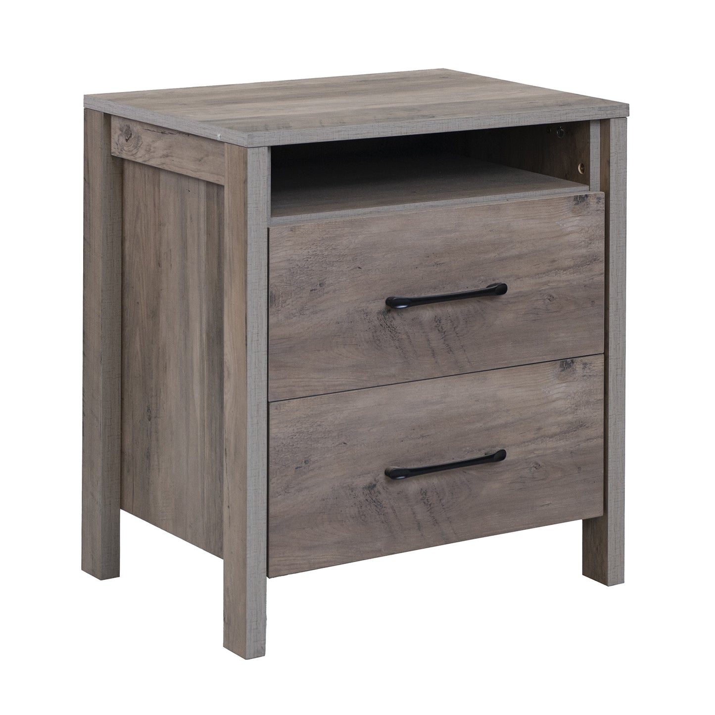 Nightstand with 2 Drawers Farmhouse Bed Side Table with Open Storage Shelf-Grey Kids Crystal