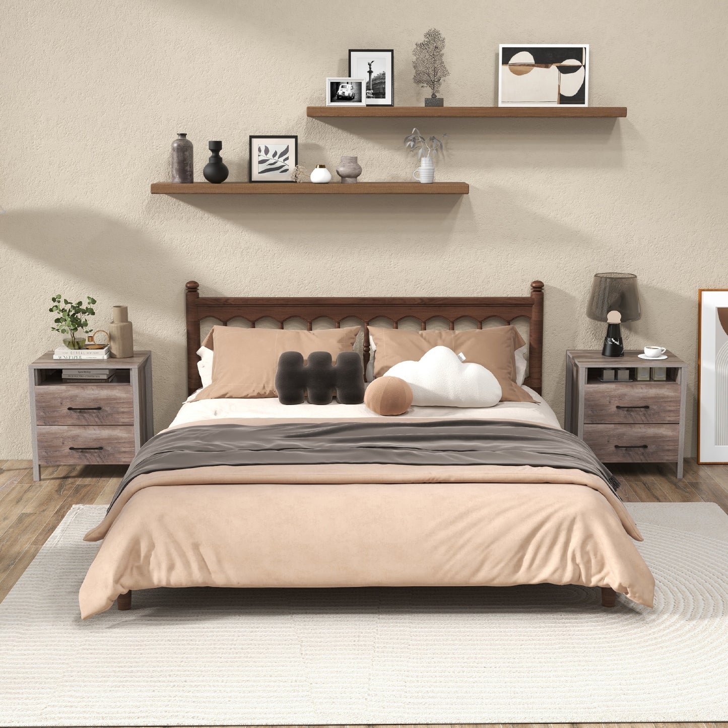 Nightstand with 2 Drawers Farmhouse Bed Side Table with Open Storage Shelf-Grey Kids Crystal