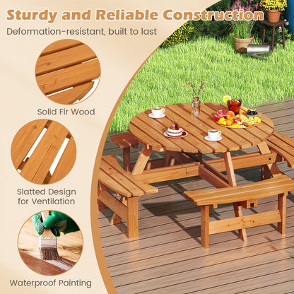 8-Person Round Picnic Table Set Circular Patio Dining Camping Table with Benches-Yellow
