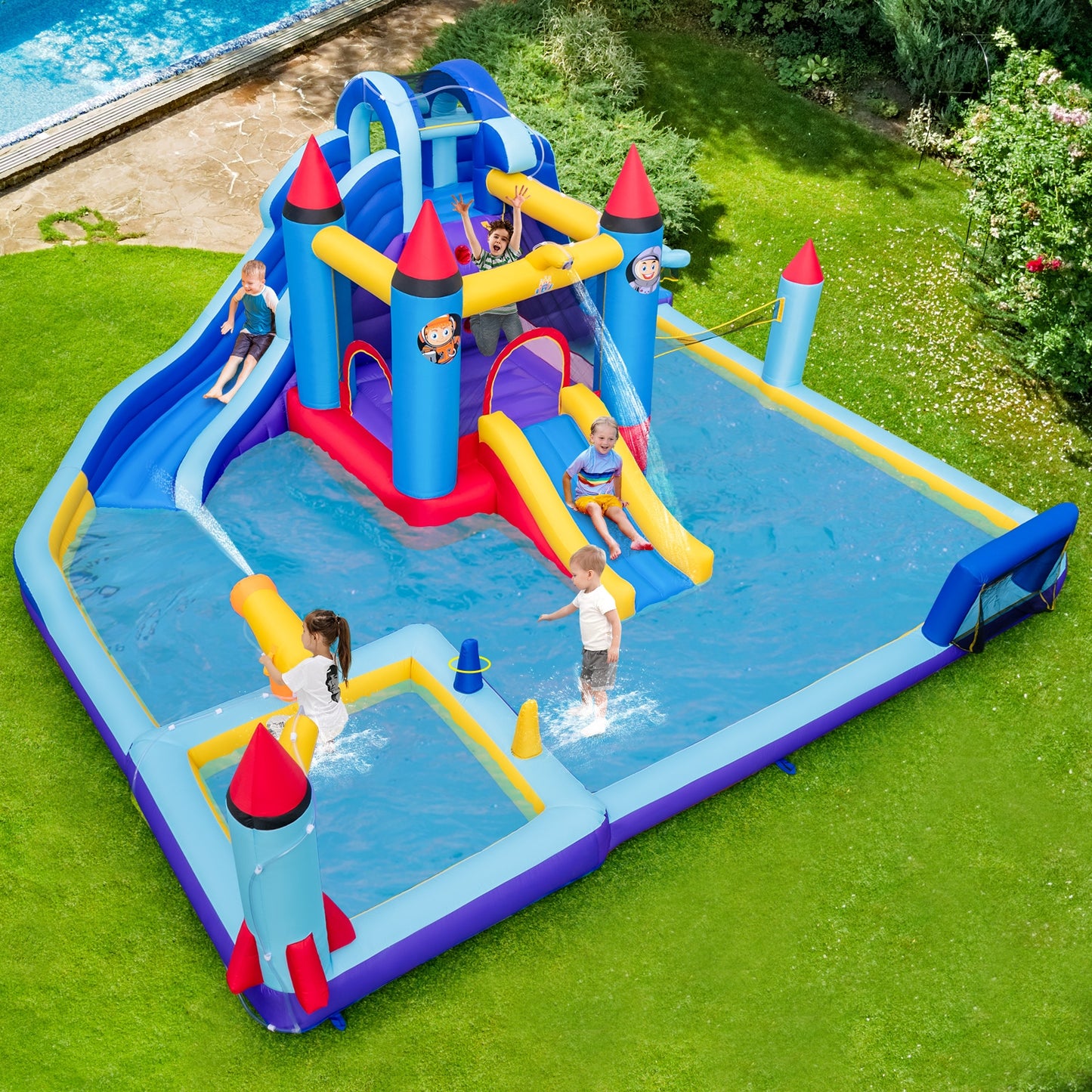 Rocket Theme Inflatable Water Slide Park Kids Crystal