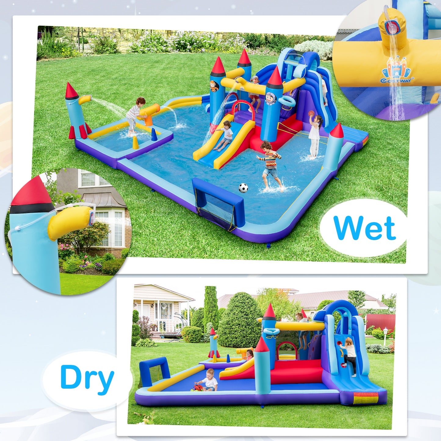 Rocket Theme Inflatable Water Slide Park Kids Crystal
