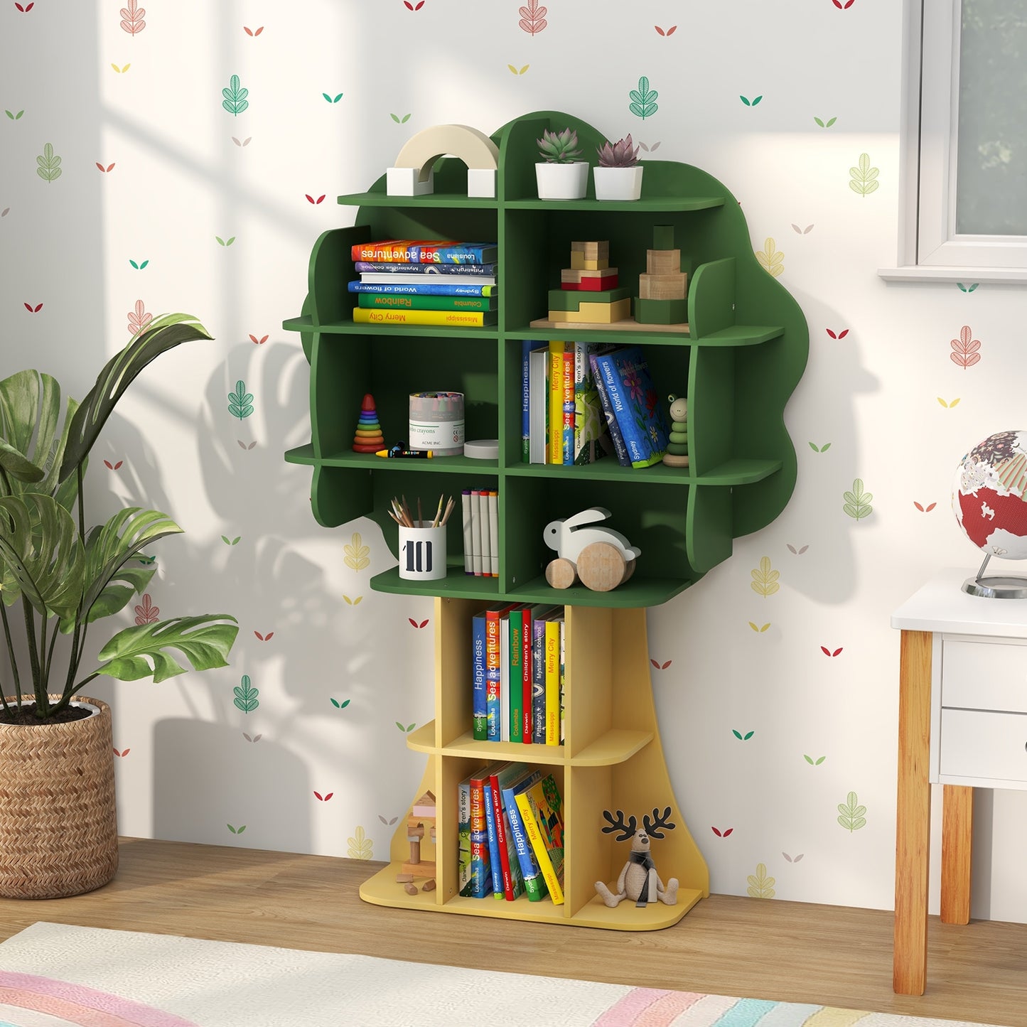 6-Tier Kids Bookcase Shelf Toy Storage Organizer with Open Storage Shelves-Green Kids Crystal