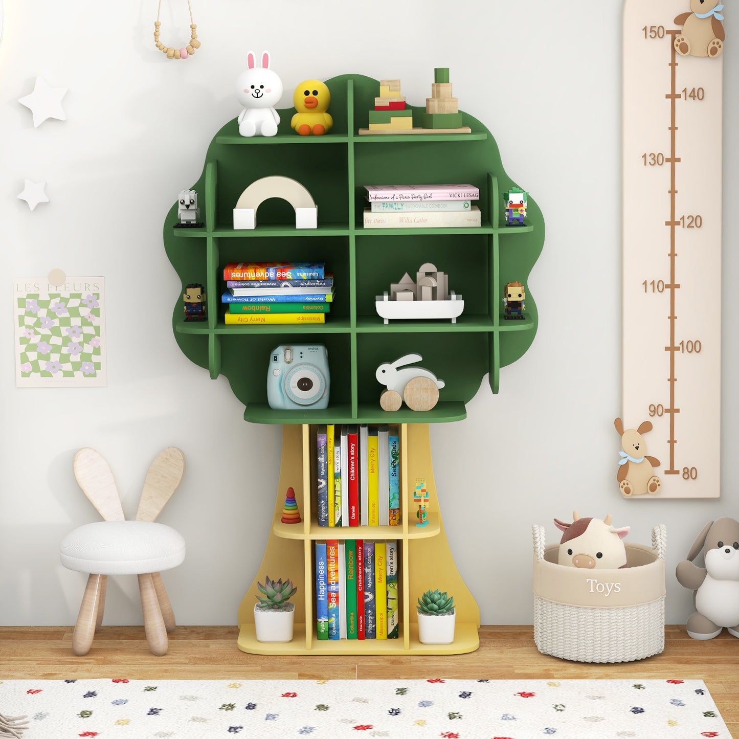 6-Tier Kids Bookcase Shelf Toy Storage Organizer with Open Storage Shelves-Green Kids Crystal