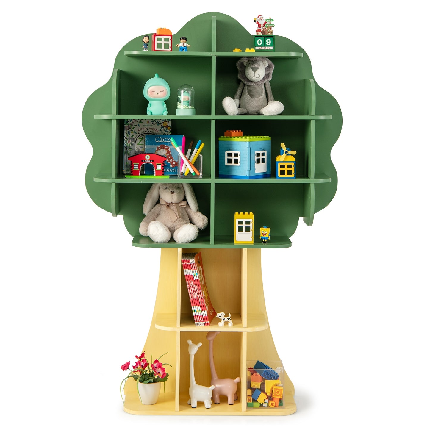 6-Tier Kids Bookcase Shelf Toy Storage Organizer with Open Storage Shelves-Green Kids Crystal