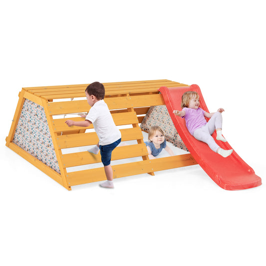 5-in-1 Jungle Gym Wooden Indoor Playground with Slide Rock Climbing Wall Rope Wall Climber Kids Crystal