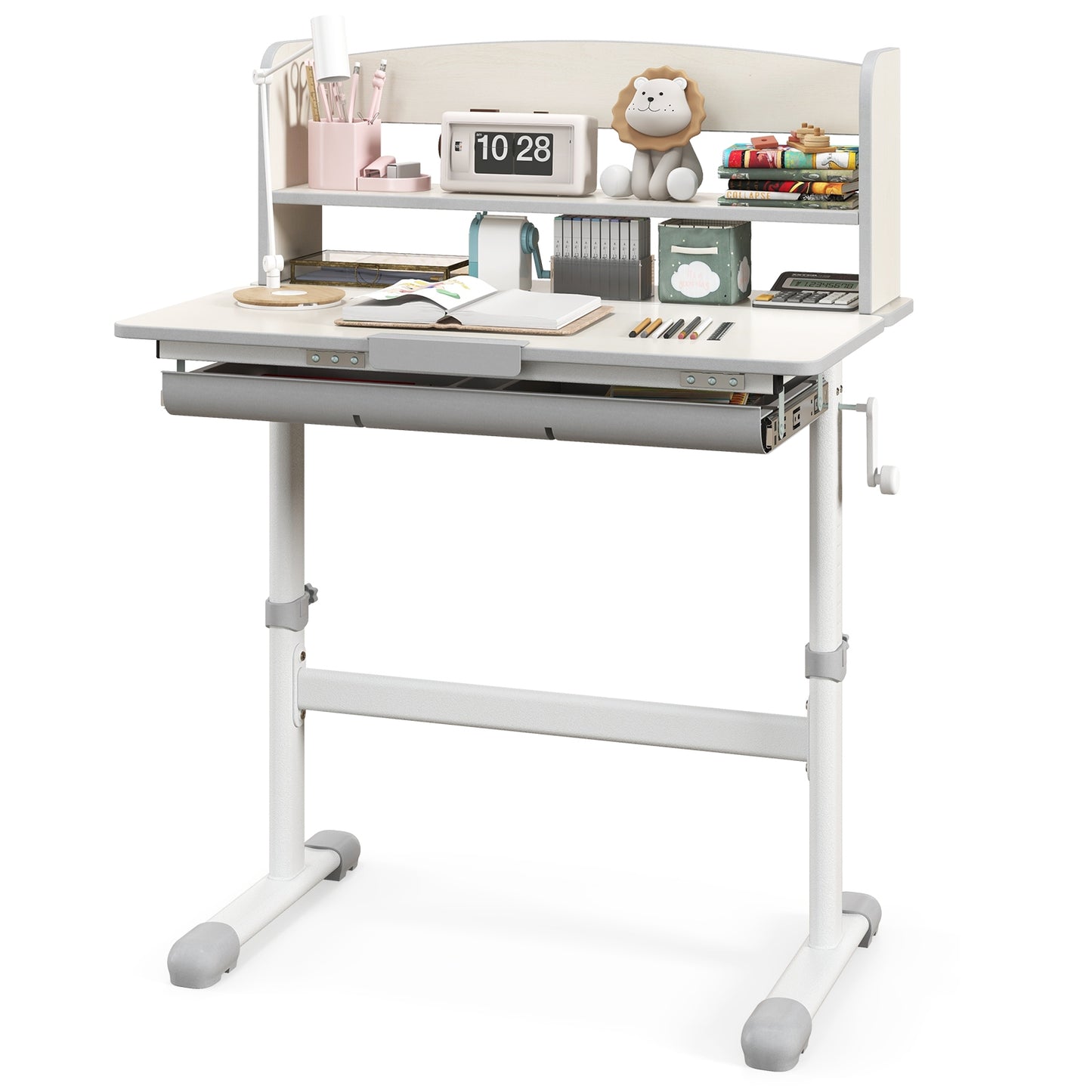 Height Adjustable Kids Study Desk with Tilt Desktop-Gray Kids Crystal