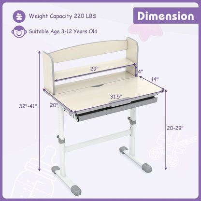 Height Adjustable Kids Study Desk with Tilt Desktop-Gray
