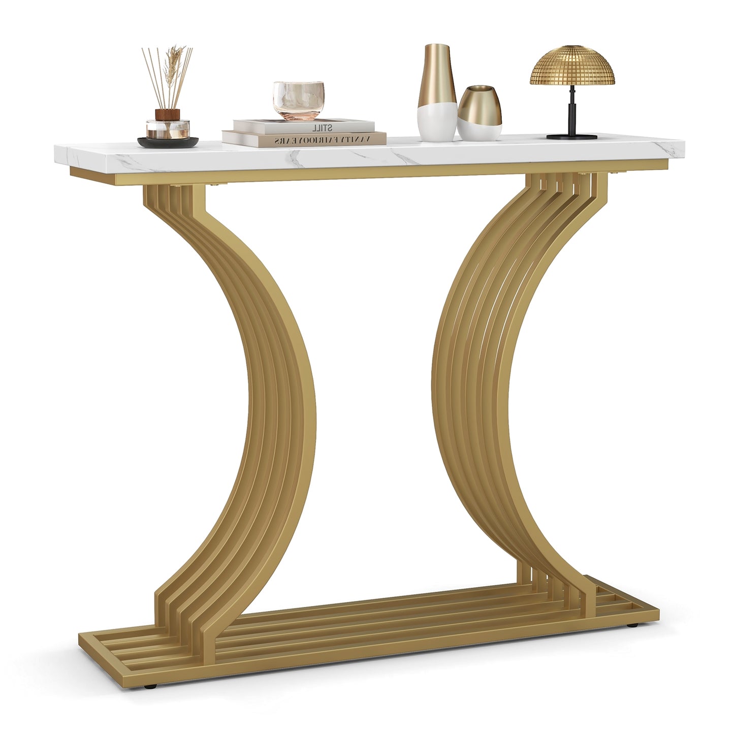 39-Inch Gold Entryway Table Modern Console Table with Faux Marble Tabletop-Golden Kids Crystal